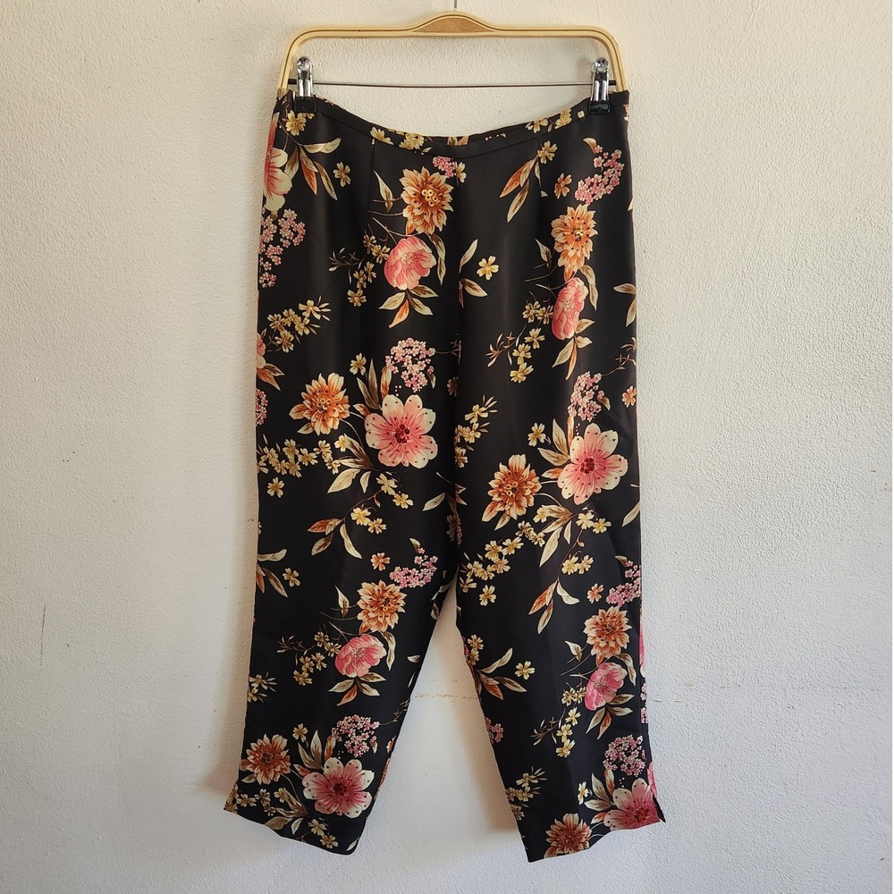 Vintage SLB High Rise Cropped Silk Satin Pants 10 90s Cottagecore Whimsigoth